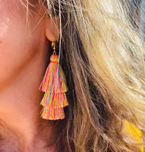 Load image into Gallery viewer, LA BOHÉME 3-Tiered Silk Tassel Drop Earrings in Rainbow Delight