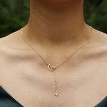 Load image into Gallery viewer, LUNA Gold Star & Moon 14K Plated Lariat Necklace