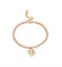 Load image into Gallery viewer, BELLA 14K Goldplate Beaded Palm Frond Charm Bracelet