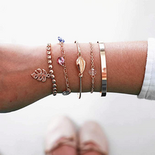 Load image into Gallery viewer, BELLA 14K Goldplate Beaded Palm Frond Charm Bracelet