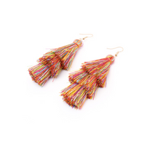 Load image into Gallery viewer, LA BOHÉME 3-Tiered Silk Tassel Drop Earrings in Rainbow Delight