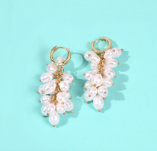 Load image into Gallery viewer, MARINA Pearl Cluster Huggie Drops in White