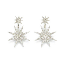 Load image into Gallery viewer, Pavé Crystal Starburst Jacket Earrings in 925 Silver Plating