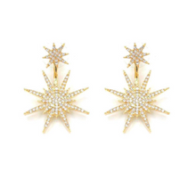 Load image into Gallery viewer, Pavé Crystal Starburst Jacket Earrings in 14K Goldplate