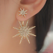 Load image into Gallery viewer, Pavé Crystal Starburst Jacket Earrings in 14K Goldplate