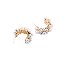 Load image into Gallery viewer, EMMA Pearl-Studded 14K Goldplate Huggie Hoop Earrings