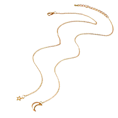LUNA Gold Star & Moon 14K Plated Lariat Necklace
