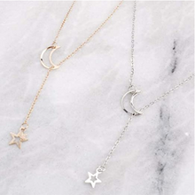 Load image into Gallery viewer, LUNA Gold Star &amp; Moon 14K Plated Lariat Necklace
