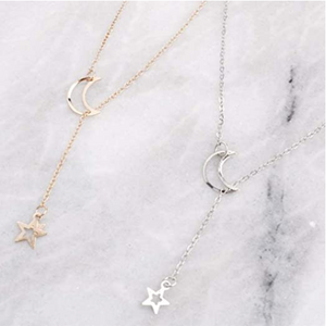 LUNA Gold Star & Moon 14K Plated Lariat Necklace