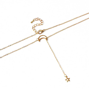 LUNA Gold Star & Moon 14K Plated Lariat Necklace