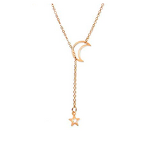 Load image into Gallery viewer, LUNA Gold Star &amp; Moon 14K Plated Lariat Necklace
